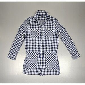 Polo Ralph Lauren Romper Girls 14". Vintage Blue White Gingham Plaid Long Sleeve